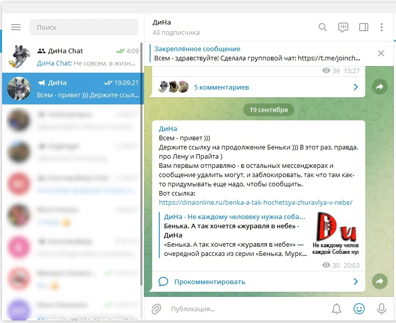 Telegram-канал сайта и дзен-канала «ДиНа»